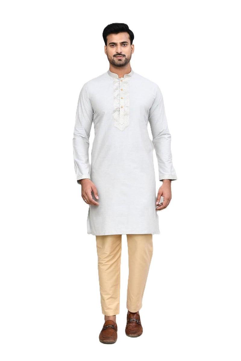 POLY2FAB Hathkargha Men’s Cotton Kurta & Pyajama Set with Embroidered Neck & Cuff | Traditional Ethnic Wear for Festivals & Weddings | Full Sleeve Straight Kurta Pajama Set for Men - Multi (Size - XS to XXL) - Image 1